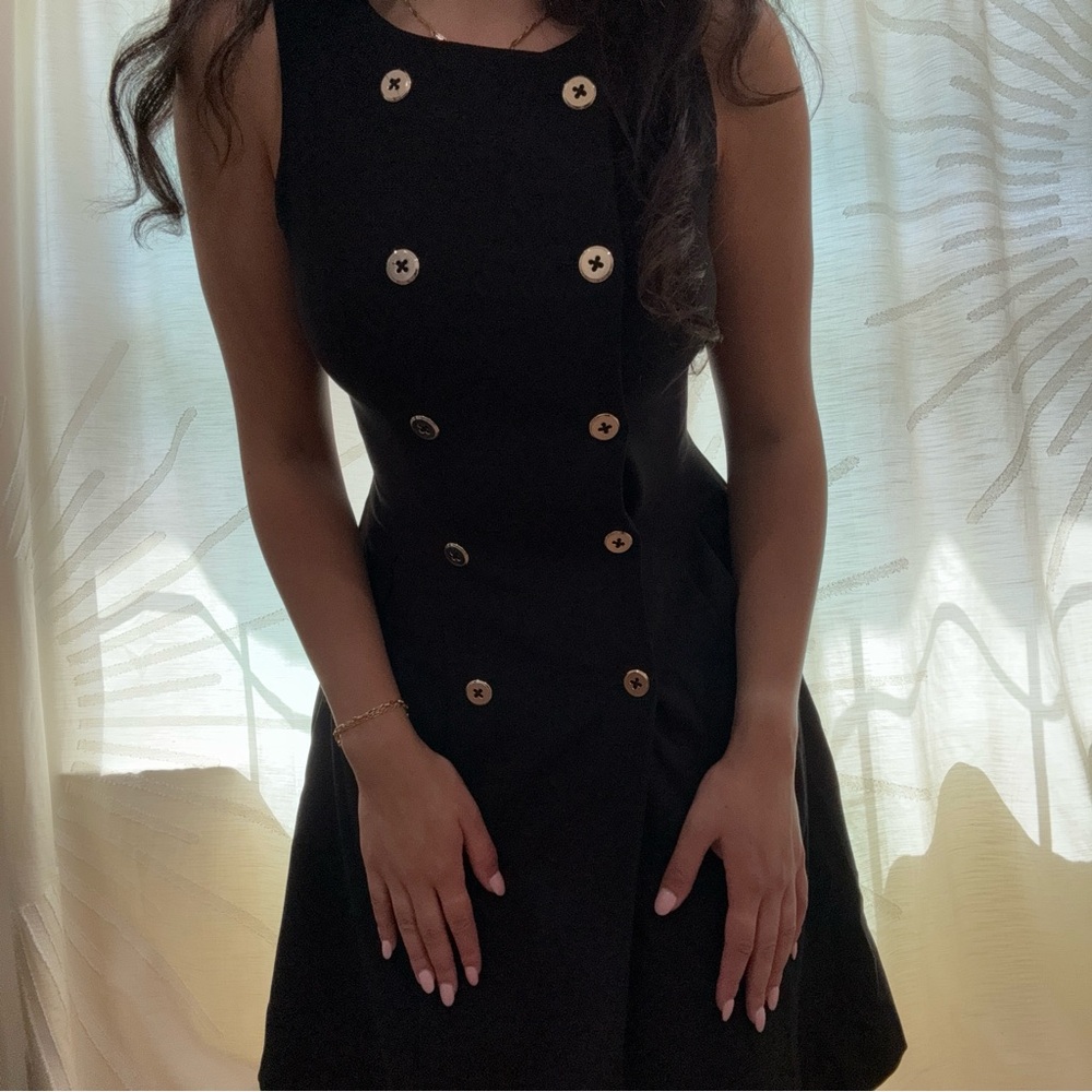White House Black Market Black Double-Breasted Sleeveless Dress